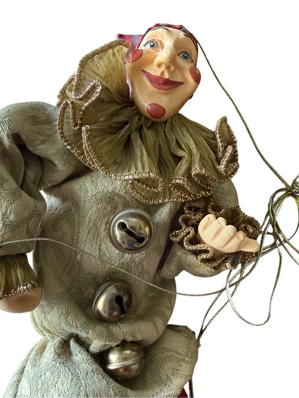 Vintage Mark Roberts Christmas Ornament Jester Marionette Green with Gold Trim